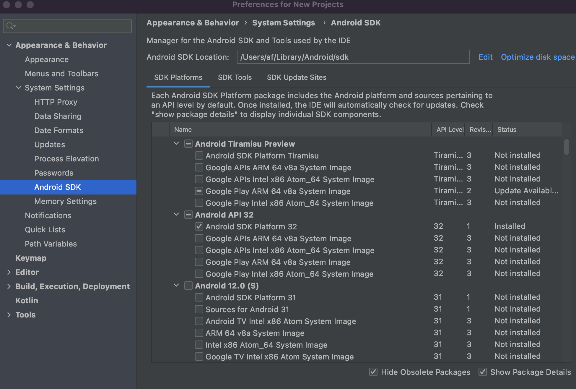 Android SDK configuration